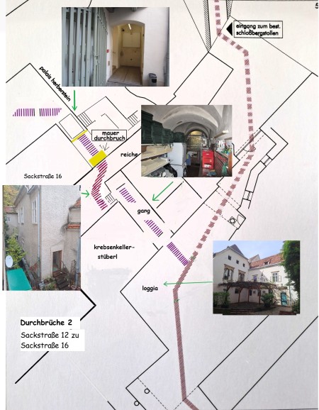 Graz Altstadtlabyrinth Karten mit Durchbrüchen Krebsenkeller